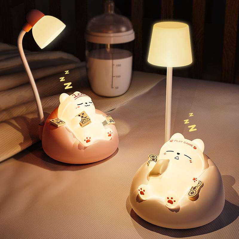 Cute Kawaii Cat Night Light – USB Rechargeable Soft Silicone LED Lamp for Kids Bedroom
