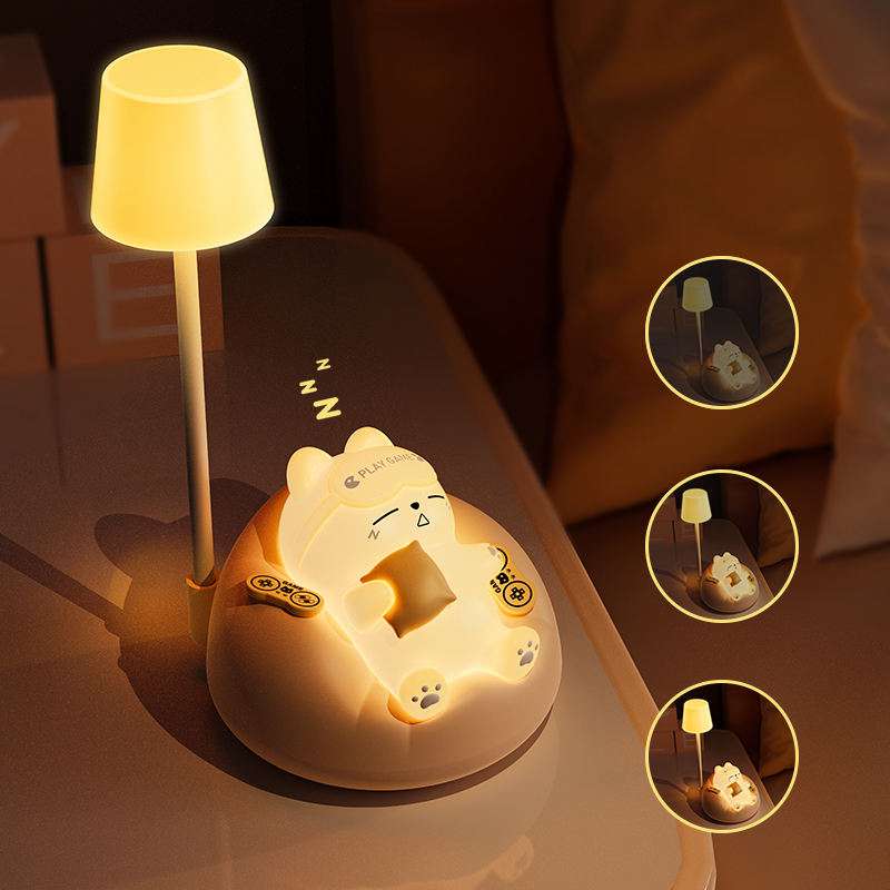 Cute Kawaii Cat Night Light – USB Rechargeable Soft Silicone LED Lamp for Kids Bedroom